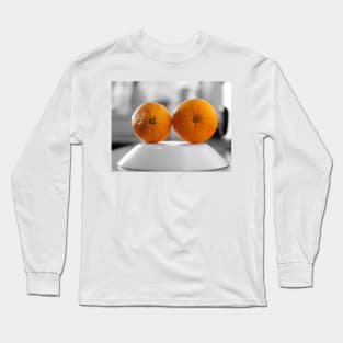 Oranges with a black and white background set on the plate Long Sleeve T-Shirt